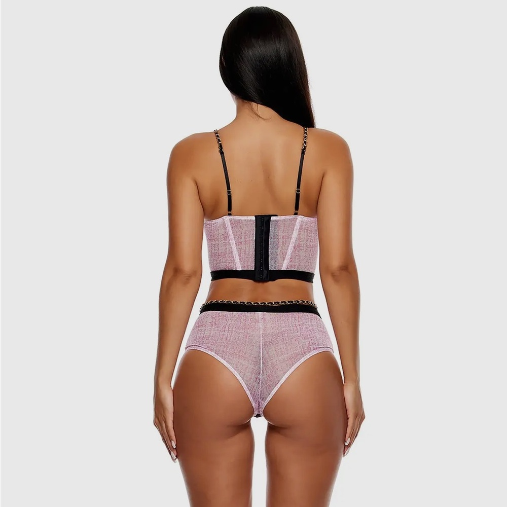 Classy Pink and Black Chain Lingerie 3pc Set - Picture 4 of 9